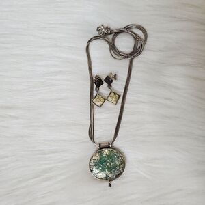 Green turquoise silver necklace and earrings set 925